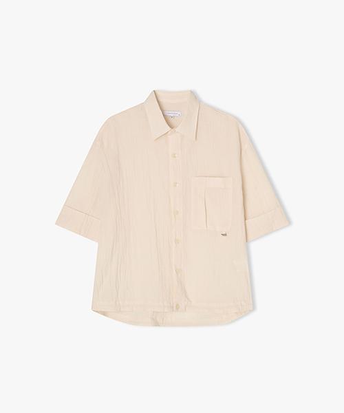 River Classy [25Ss] Llm31510 Ivory Half Crepe Fabric Side String Short Sleeve Shirt 95