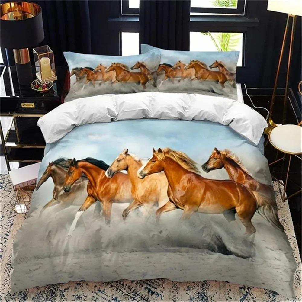 White Horse Bedding Set Boys Girls Twin Queen Size Duvet Cover Pillowcase Bed Kids Adult Fashion Home Textileextile