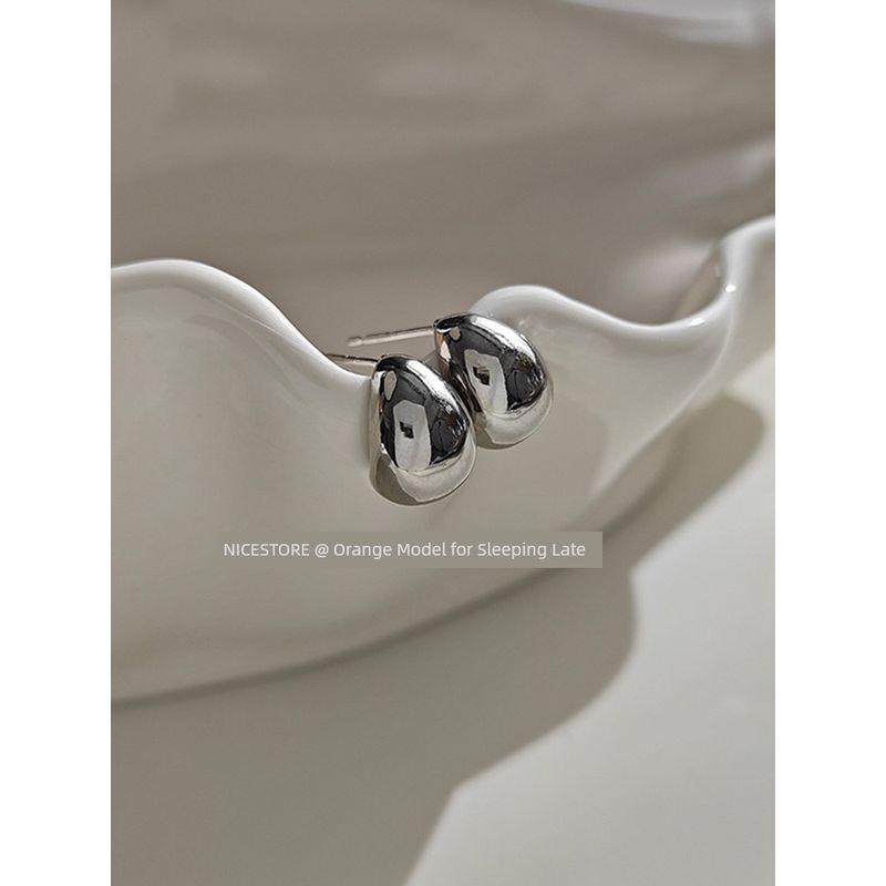 

Late Sleeping Platycodon Grandiflorum Bean Metal Ear Studs Niche Style Water Drops Silver(A pair of ear needles)