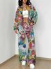 Flame pattern splicing autumn and winter new European and American women's clothing retro pattern printing suit women
