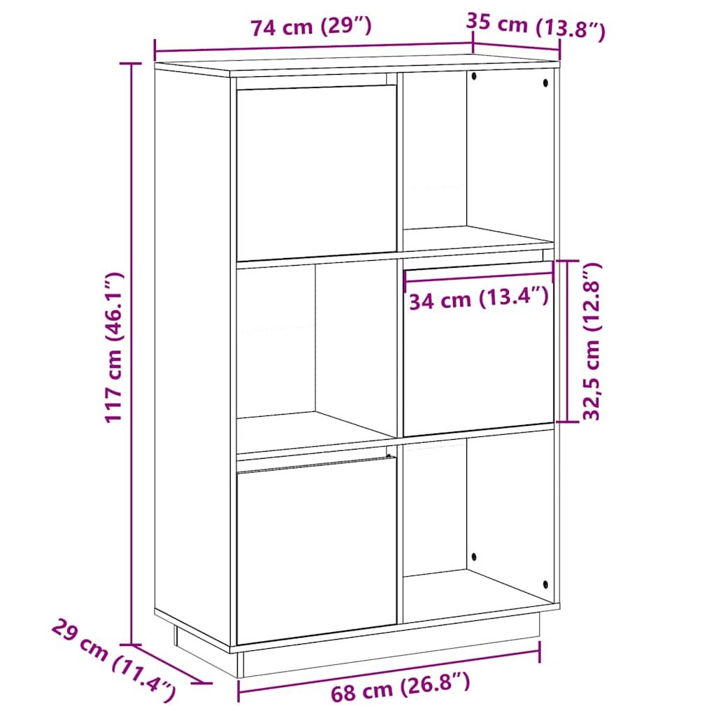 Highboard 74x35x117 Cm Solid Wood Pine