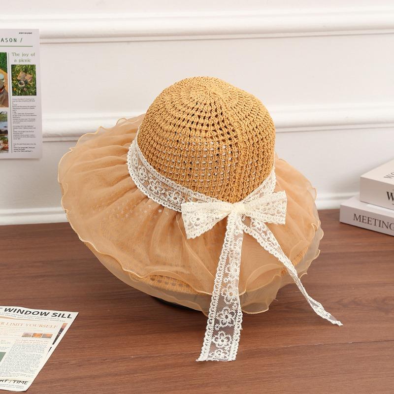 Summer Bow Sun Hat Female, Seaside Beach Vacation Sun Hat Outdoor Big Brim Sun Hat Sweet Straw Hat