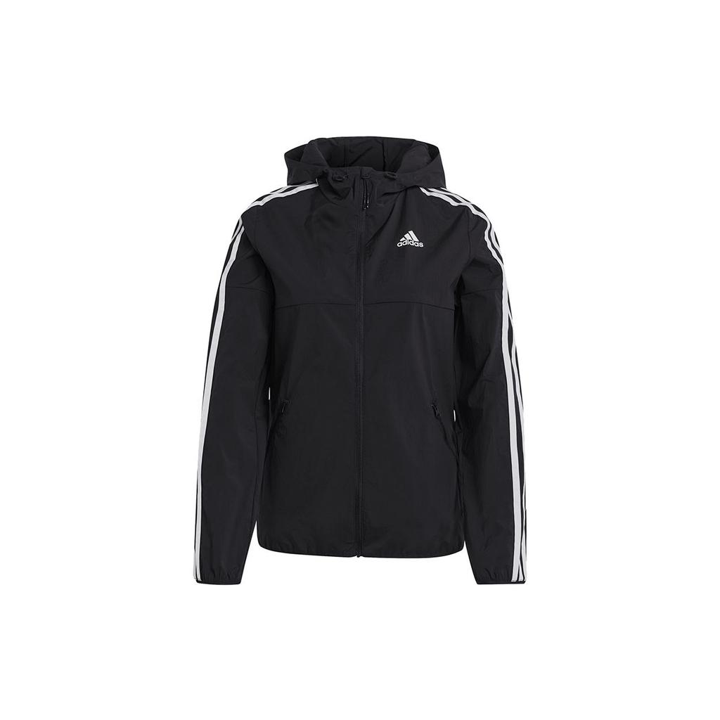 Adidas Lightweight Windproof Loose Fit Outdoor Jacket Classic Contrast Color Daily Casual Sports Outerwear Black White Women GQ0565