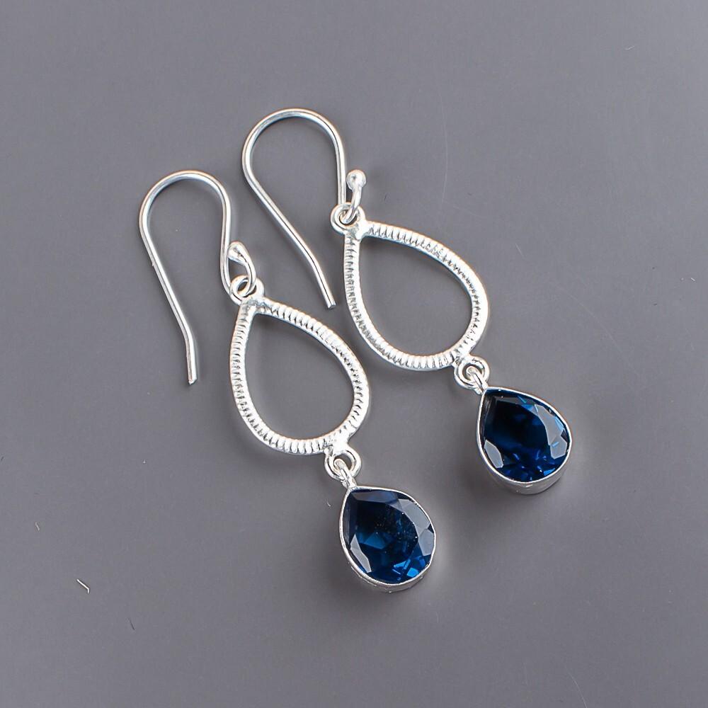 London Blue Topaz Gemstone 925 Sterling Silver Jewelry Handmade Earrings 1.90" EE-16-3