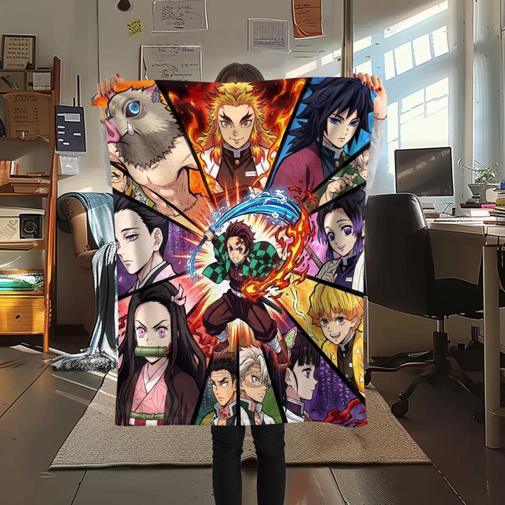 1PC Demon Slayer Kimetsu No Yaiba Patterned Flannel Blanket Suitable For All Seasons For Home Decor Warmth And Comfort Gifts Holiday Present