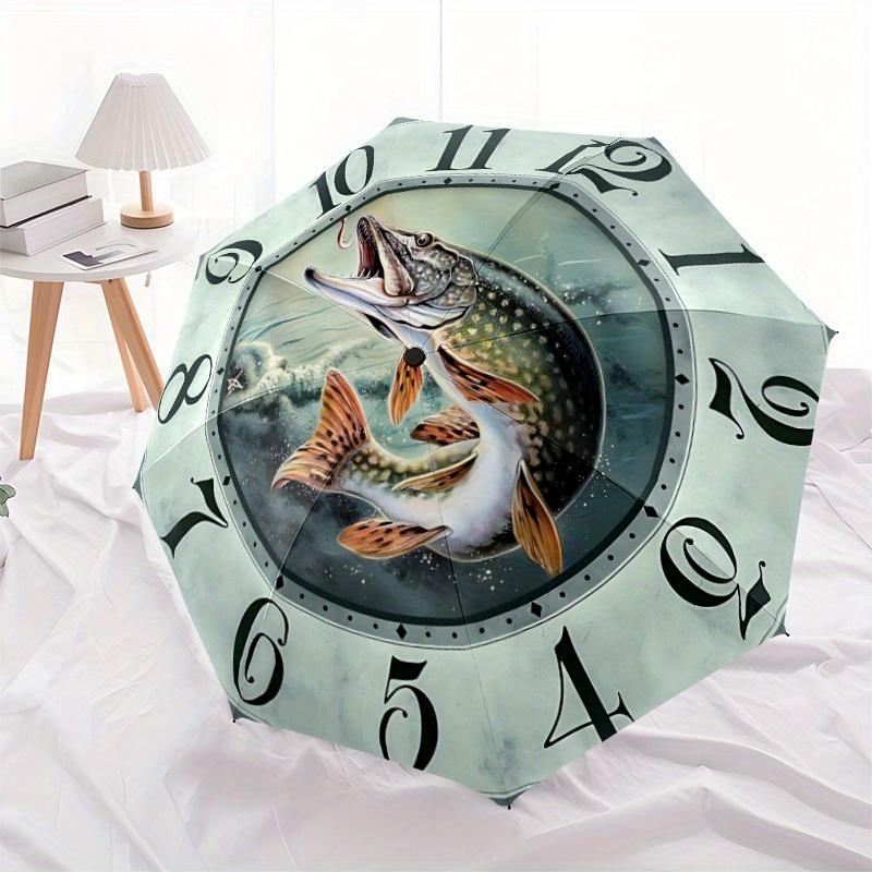 1pc Fish Clock Auto Open/close, All-Season Portable Folding Umbrella for Women & Men, Travel, Everyday, Formal Events - Compact Luxury Parasol, Outdoo