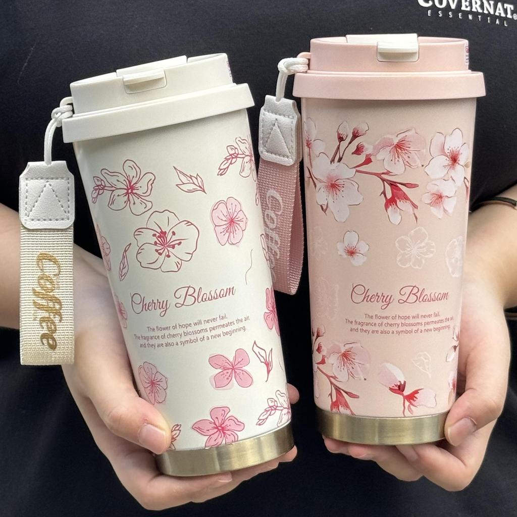 Lily of the Valley Double-Wall Thermos Cup with Straw - Student & Car Friendly