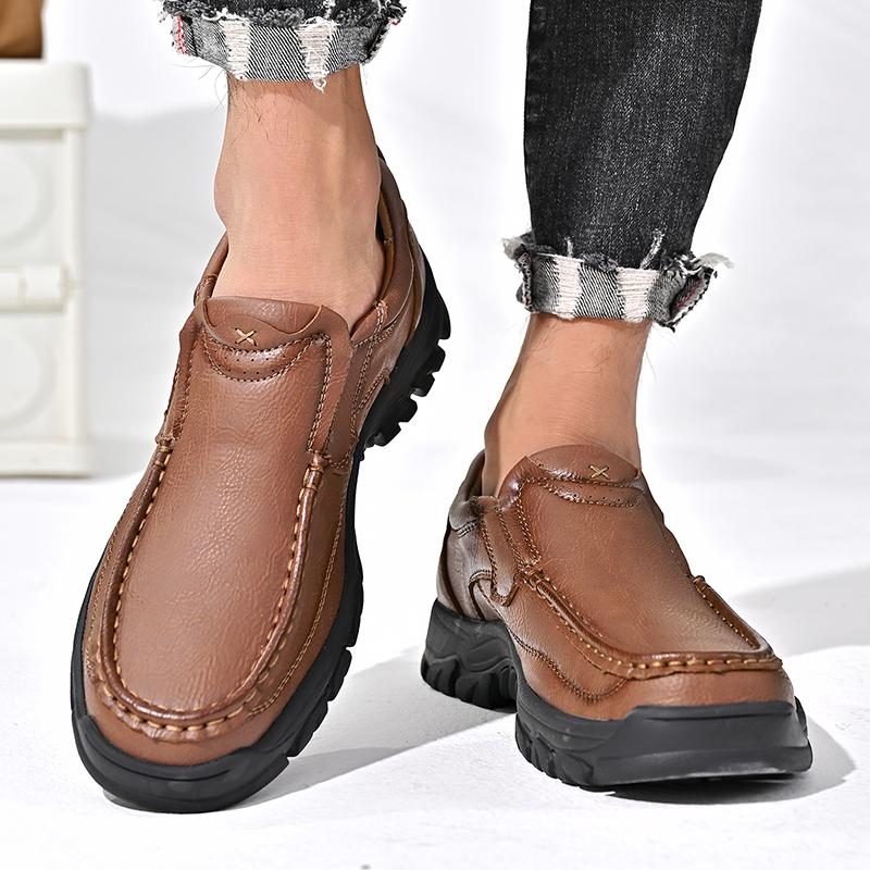Men Thick Bottom Casual Shoes Genuine Leather Mens All-match Loafers Classic Men Shoes for Wedding 2024 New Mens Slip On Flats