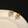 French Retro Flower Fringed Pearl Earrings Women'S Light Luxury High-End Stud Earrings Personalized Fashion Earrings