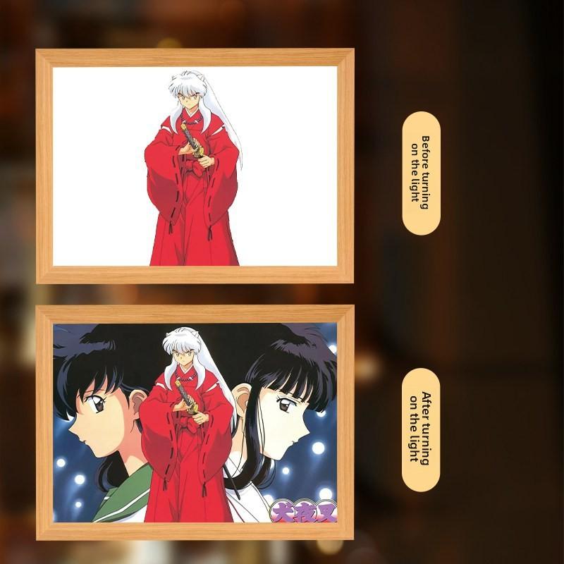 23cm/9.06in Inuyasha 3D Anime Motion Night Light Painting Table Lamps Ge Wei Peripherals Bedroom Desk Collectible Birthday Gifts