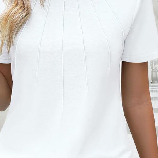 Damen Sommer-Tops mit Rundhalsausschnitt, kurzen Ärmeln, Faltenstruktur, T-Shirt, einfarbig, lockere Passform, elastische Oberteile für den Alltag