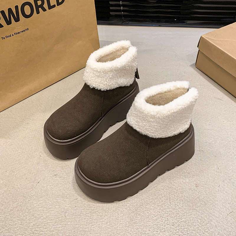 Fashion thick-soled snow boots women's winter new one-pedal piled thickened thermal cotton shoes