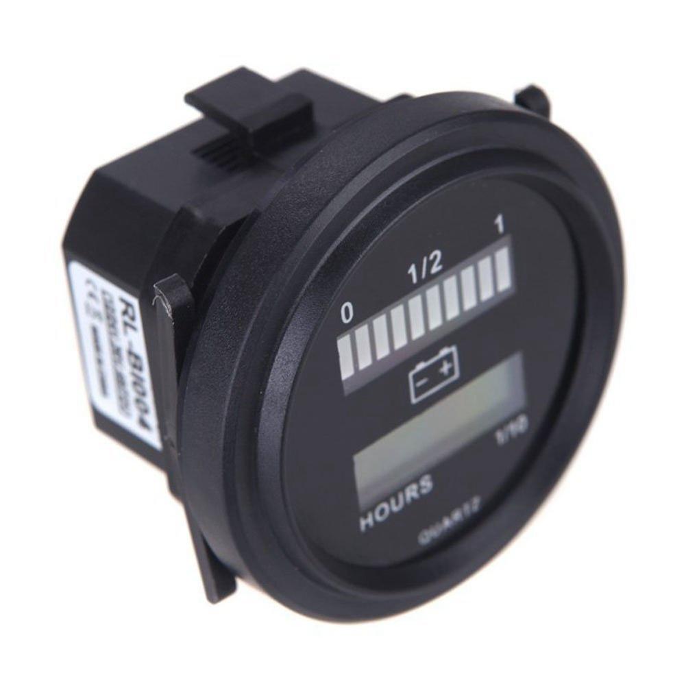 A72U 2X 12V/24V/36V/48V/72V LED Digital Battery Status Charge Indicator With Hour Meter Gauge Black