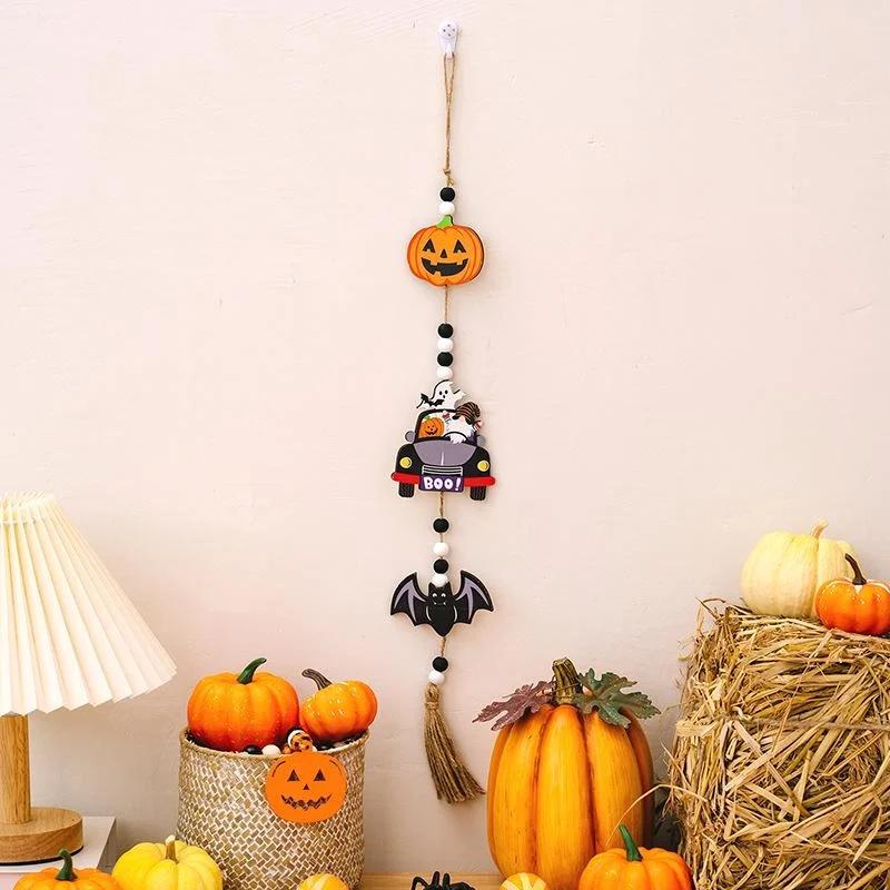 DIY Decoration Props For Holiday Parties Halloween Supplies Wooden Bead Pendants Pumpkin Wall Hanging Home Festival Supplies