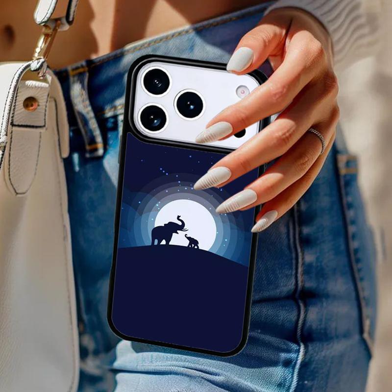 Baby Elephant Moon Phone Case For iPhone 17 Air 14 15 13 12 Max Cover For Apple 14 15 16 16e 11 Pro Max Plus Coque