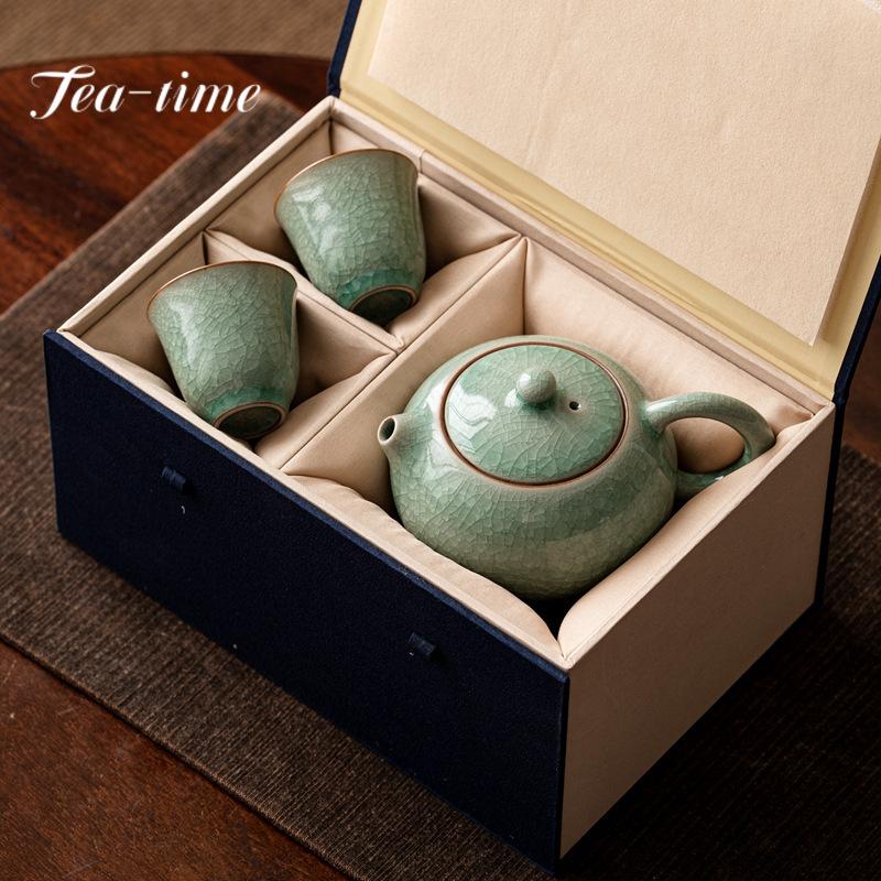 220ml Boutique Ice Flower Ru Kiln Porcelain Xishi Teapot Boutique Pot Cup Set Tea Brewing Kettle Tableware Accessories Ornaments