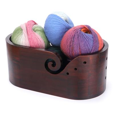 1pc Wooden Yarn Bowl, DIY Knitting Storage Tool, Double-Sided Holes Yarn Storage Bowl, Oval Yarn Organizer Bowl Handicraft Tool
