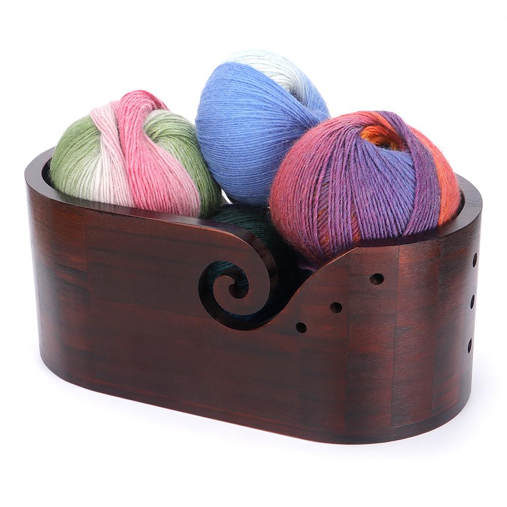 1pc Wooden Yarn Bowl, DIY Knitting Storage Tool, Double-Sided Holes Yarn Storage Bowl, Oval Yarn Organizer Bowl Handicraft Tool