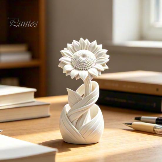 Matte Sunflower Tabletop Figurine 3D Printed Ornament, Nordic Style White Flower Desk Decor, Floral Statue Aesthetic Table Shelf Decoration,