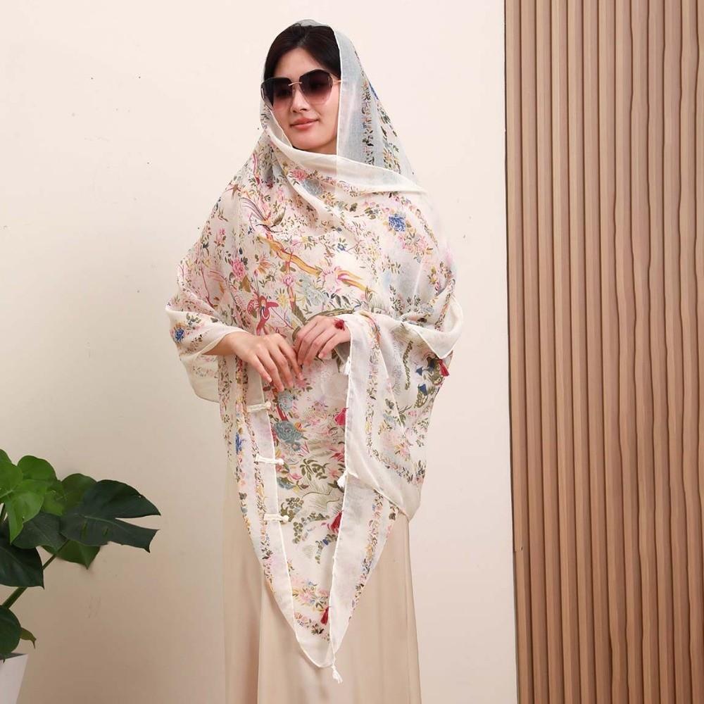 Tie-dye Women Floral Scarf Frog Button Sunscreen Headscarf Thin Large Shawl  Girls
