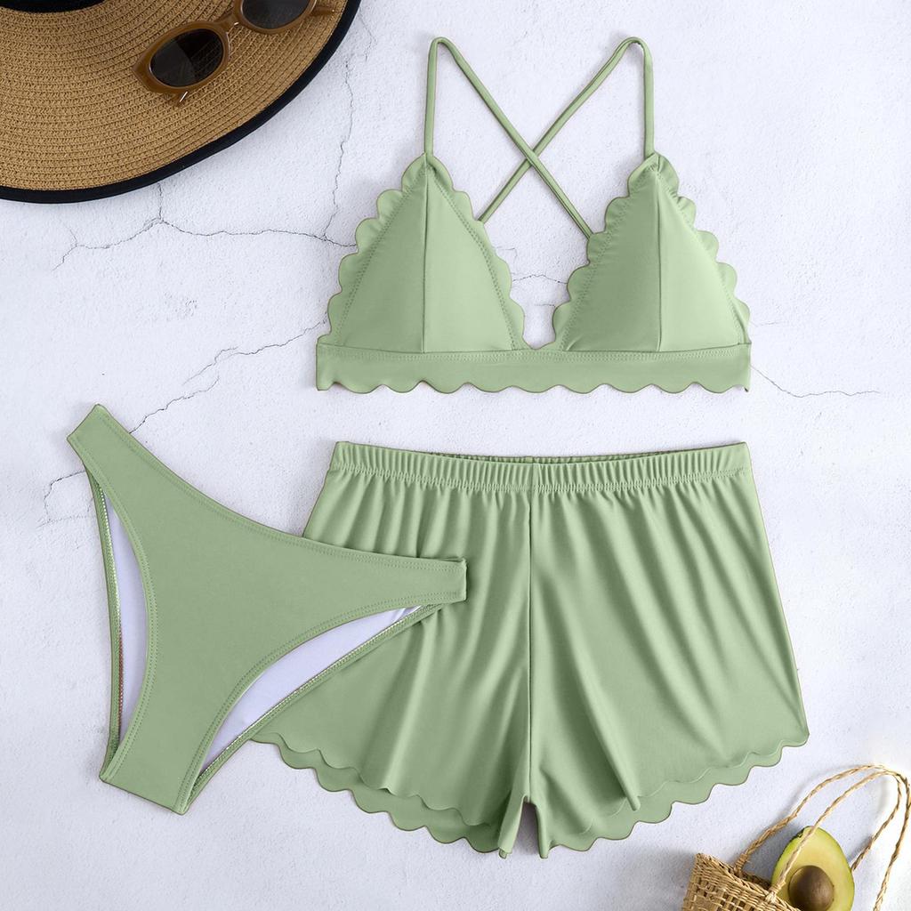 Women's Color Bikini  Swimsuit Swimsuit Three Piece Set