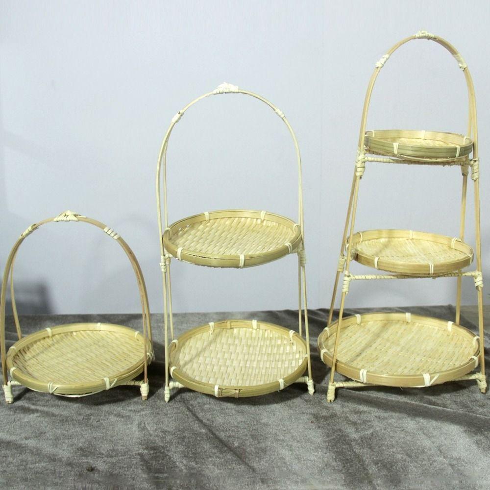 Runde Bambus-Webkörbe 1/2/3 Etagen Aufbewahrungskörbe Korbschale Snack-Präsentationsständer Zuhause