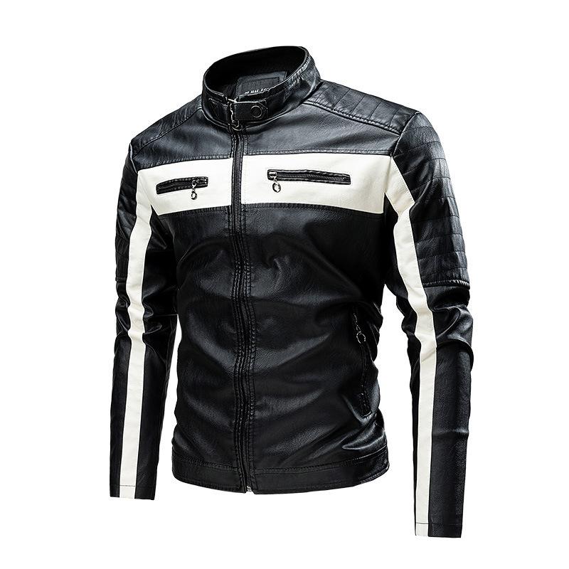 Men's new printed fashion British casual locomotive PU leather jacket men's clothing