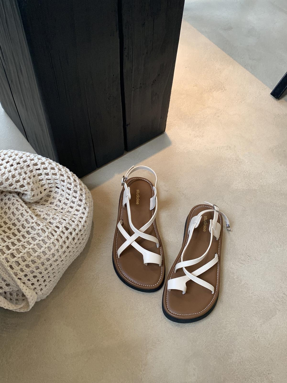 

Roman Holiday~ Summer 2025 New Vintage Crossstrap Set Toe Platform Beach Casual Roman Sandals Women 40 белый