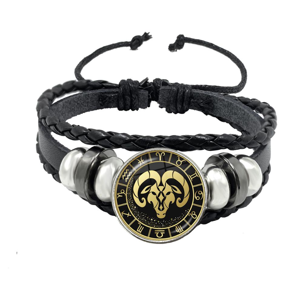 Bracciale Costellazione 1/12 Scorpione Sagittario Capricorno Acquario Corda Nera Bottone in Pelle Gioielli Zodiacali Regalo