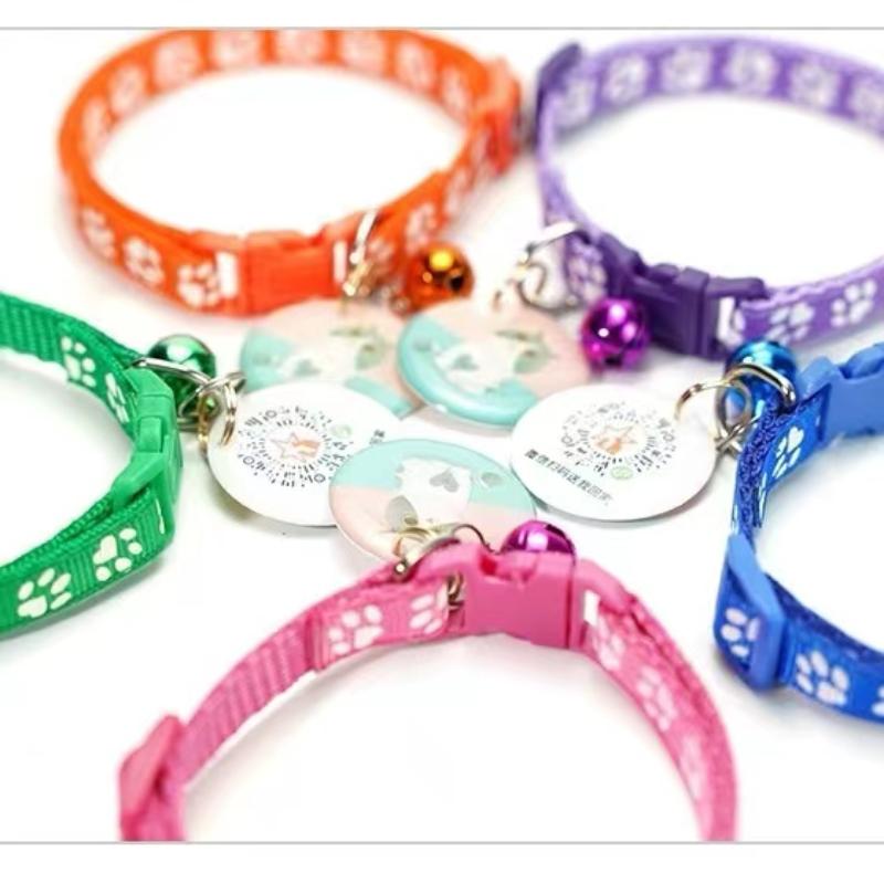 Fashionable Cat Collar with Bell and Footprint Pattern for Small Dogs and Puppies, Grey Nylon
