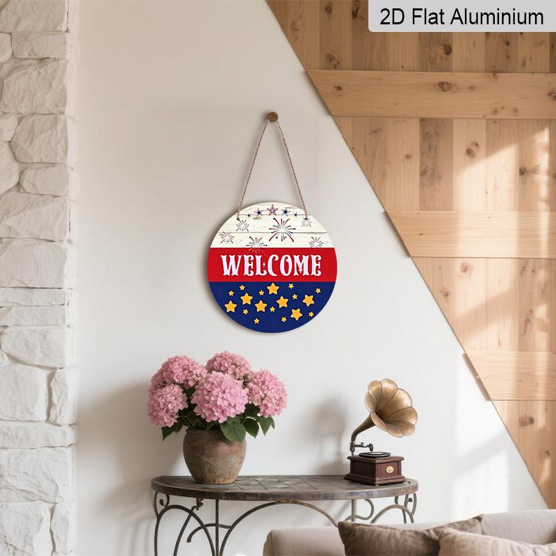 2D Flat Aluminum Independence Day Style Welcome Sign Wall Decoration, Available In Various Sizes, Firework Pattern. Suitable for Living Rooms
