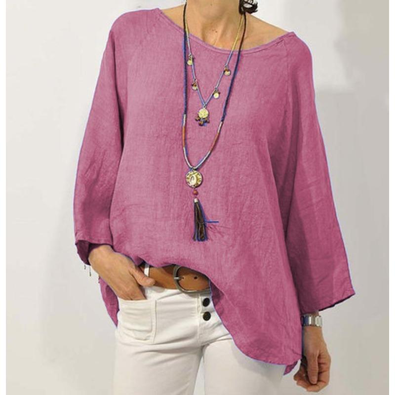 QICED Blusas y Camisas Casuales de Moda para Mujer, Color Sólido, Estampado, Cuello Redondo, Manga Larga