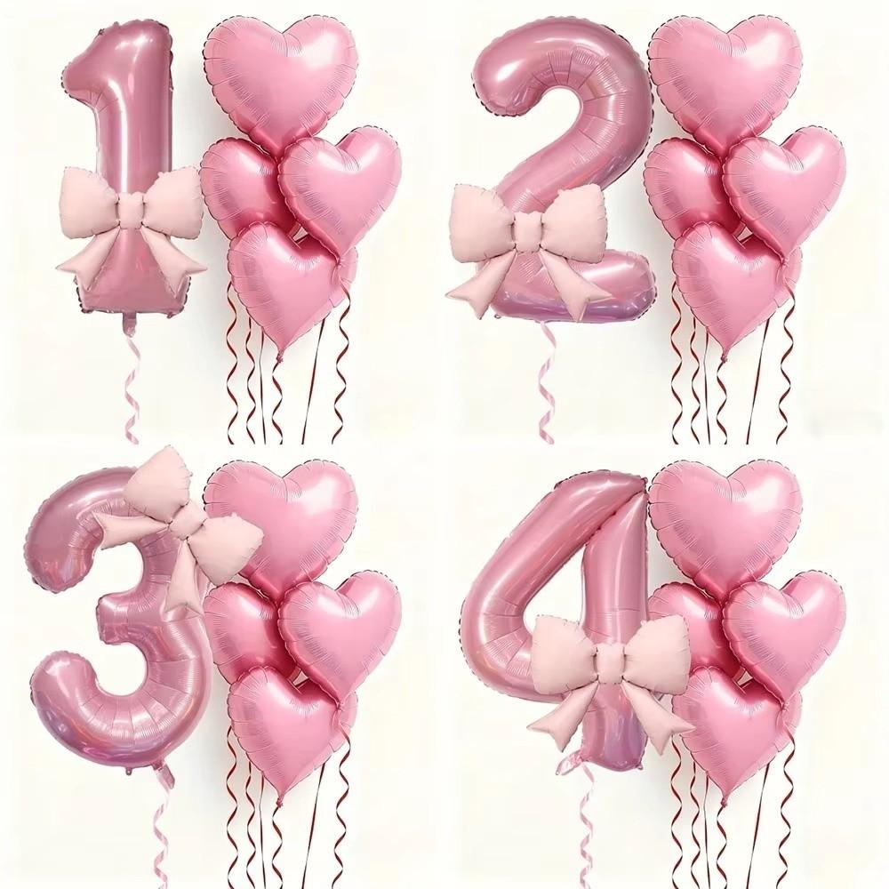 6pcs Romantic Pink Bow Heart Balloon 32Inch Birthday Party Balloons For Engagements Wedding