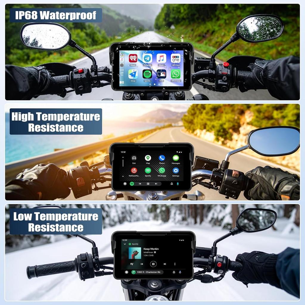 Auometo 5 Inch Motorcycle Display Audio for Bike Navigation Bike Smart Monitor Wireless CarPlay