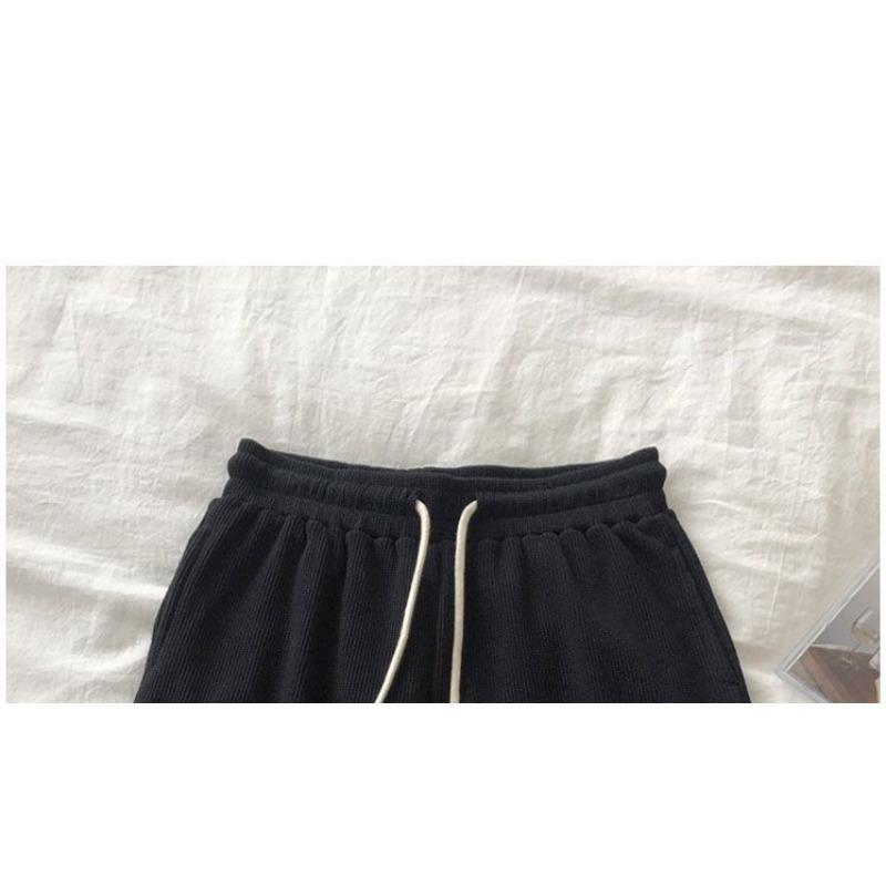 Summer Thin Waffle Shorts Women's Loose Home Casual Pajama Pants Wide Legs with Elastic Waist Sweatpants