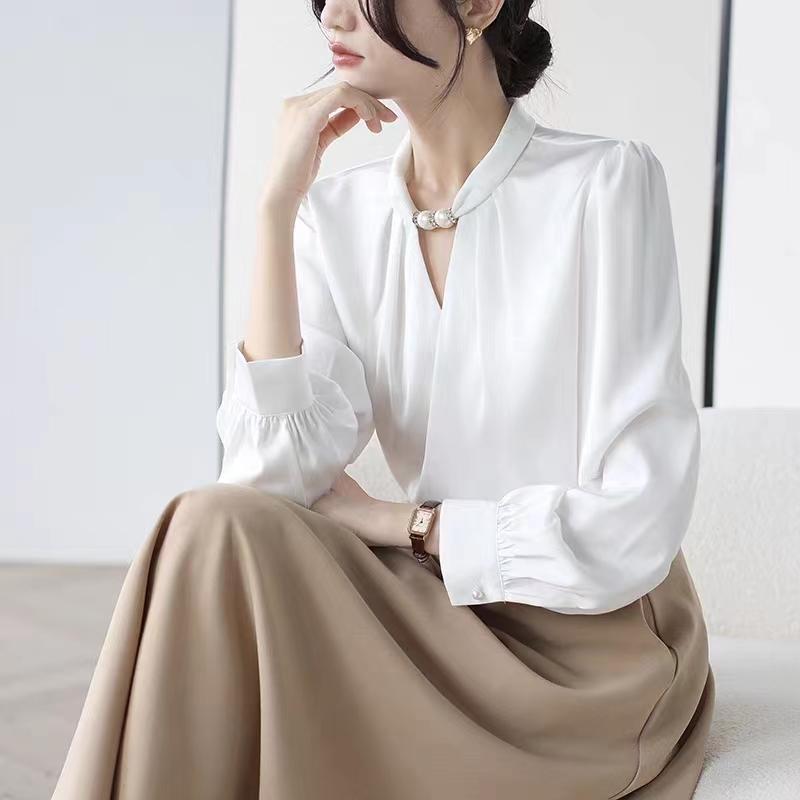 Women Blouses Shirts 2025 Spring Long Sleeve Women Blouse Shirt O-Neck White Chiffon Blouse Shirt Women Tops J855