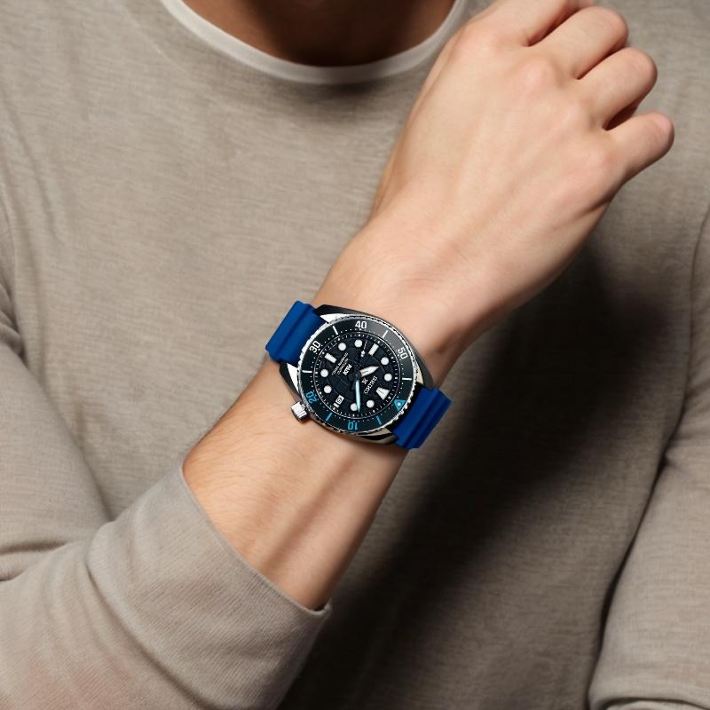 Seiko Mechanical Movement Silicone Strap Watch Men's Watches Blue Dial SPB325J1