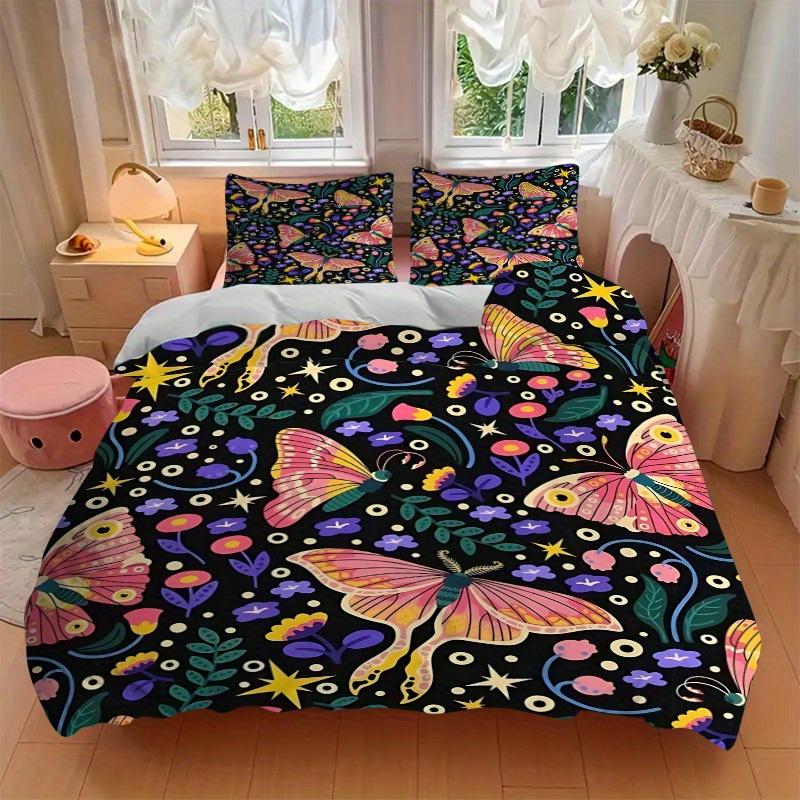 3pcs Butterfly Print Bedding Set, Suitable for Bedroom Decoration, (Includes 1 Duvet Cover And 2 Pillowcases, Quilt Not Included) yy250822169