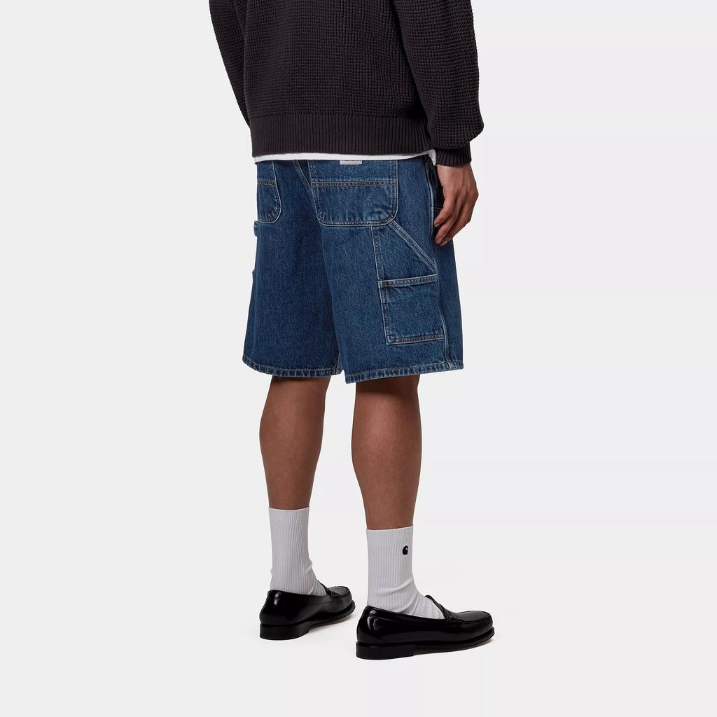 Carhartt WIP Logo Solid Mid-Rise Zipper Loose Denim Shorts Men Shorts Blue I034867-01-06