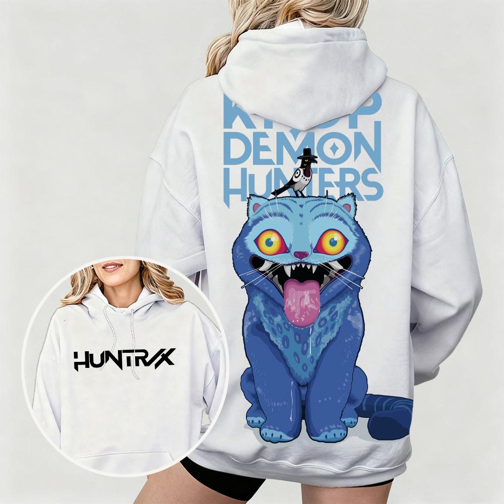 Hot Women's Oversized Hoodie with KPop Demon Hunters Bold Derpy & Bird Graphic Print Dual Side Art Design for Casual Daily Wear
