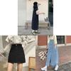 Vintage Denim Suspender Skirt With Knitted Fabric For Casual And Travel Wear
