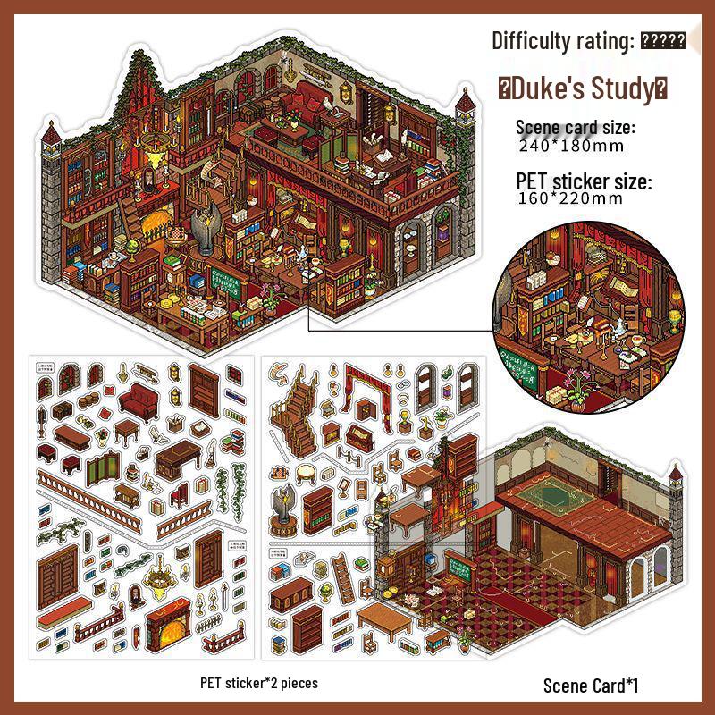 My Little House Series 23: 2.5D Large Scenery Stickers, 3 Sheets, PET+ White Card