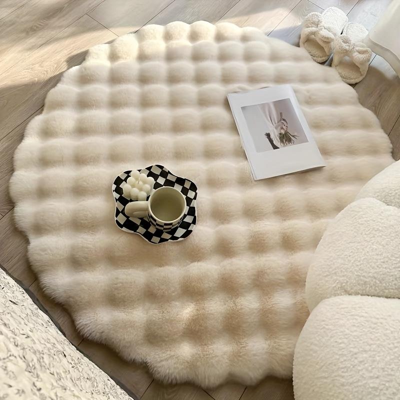 Luxury Cream Faux Fur Rug, 39.37" Round Plush Mat. Cozy & Soft Polyester for Living Room, Bedroom. Machine Washable. Shop Now!