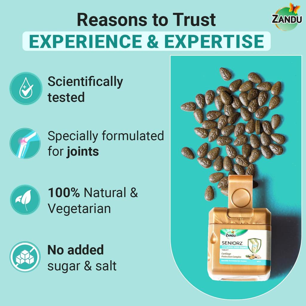 Zandu Seniorz Complete Joint Expert Tablets 60 Pack OF 1 Ayurvedic Natural Supplement for Strong Healthy Joints