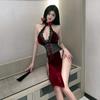 Red Chinese Traditional Cheongsam Dress Sexy Woman Hollow Out Nightdress High Waist Split Embroidery Retro Qipao Skirt Set New