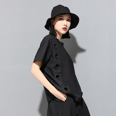 European and American Summer T-shirt: Women's Short-Sleeve with Fabric Splicing & Eyelet Decoration by Yamamoto