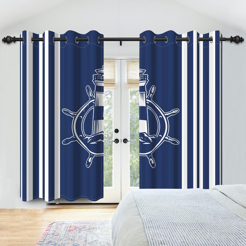 Nautical Themed 100% Blackout Curtains Multiple Designs Navy Style Curtains For Bedroom Living Room Decor Grommet Window Drapes