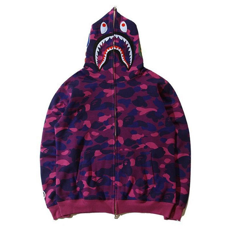 Populær Ape Bape Herre Haikje Kamuflasje Full Glidelås Hettegenser Joggebukse Jakke Kåpe