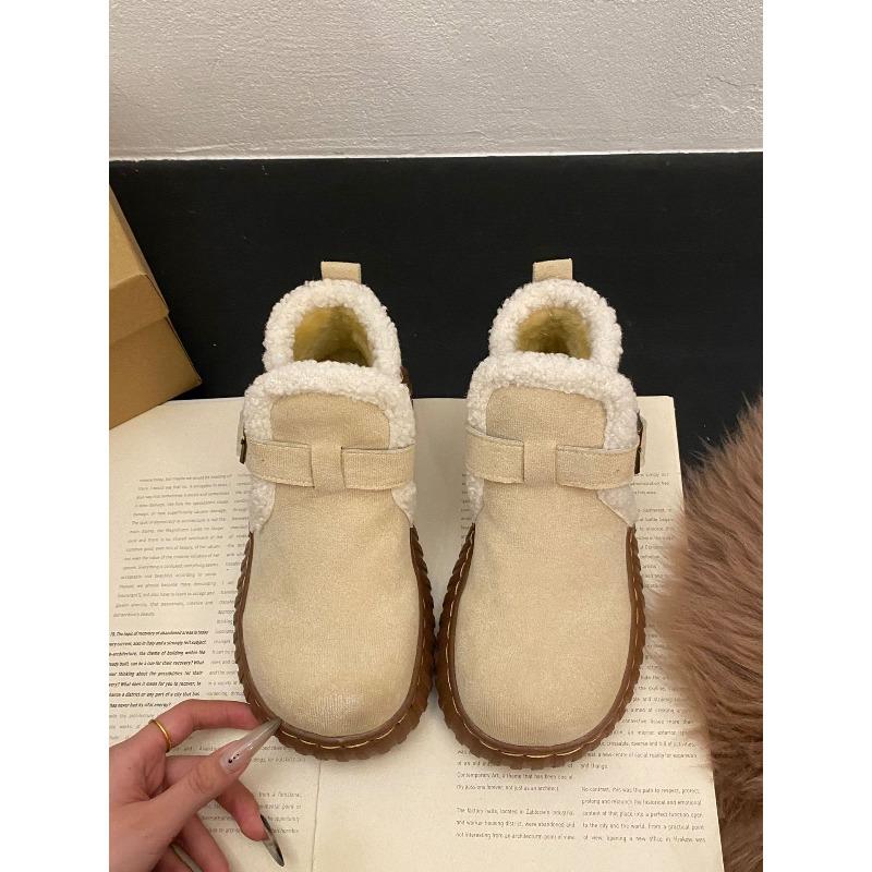 Women's Fashion Lightweight Height-enhancing Thick Sole Winter Warm Fur One Snow Boots Plush Lined Non-slip Casual Sports Cotton Boots