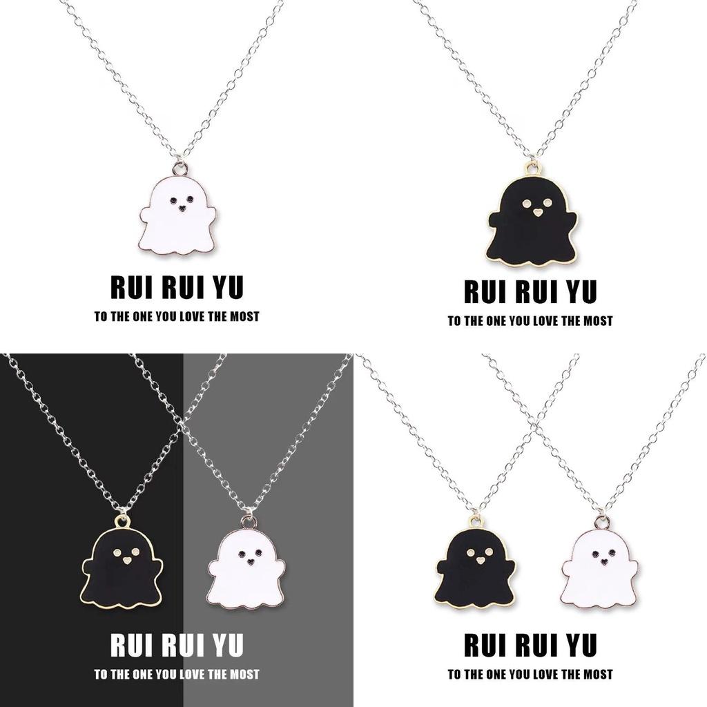 Black And White Ghost Necklace Halloween Gift Alloy Pendant Cartoon Style Regular Chain